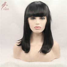 China Vendor Black Lace Frontal Synthetic Bob Wigs with Bang